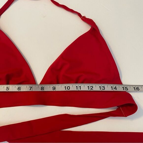 Peyton & Parker red triangle padded halter Bikini Top swimsuit bathing suit S - Picture 5 of 7